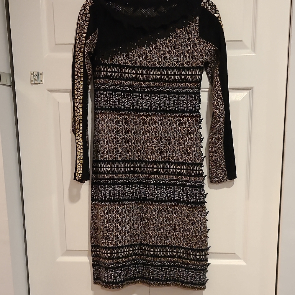 Save The Queen Black and Tan Asymmetrical Dress
